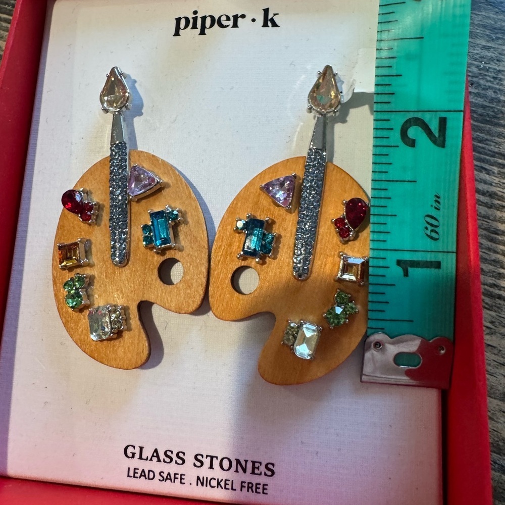 Piper-K Colorful Artists Palette Earrings-FUN Glass stones,lead safe,nickelfree - Picture 2 of 5